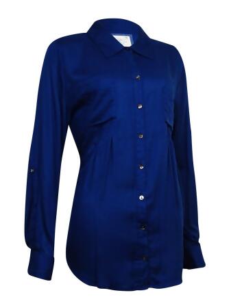 Style Co Women's Pleated Button Down Pocket Blouse - M