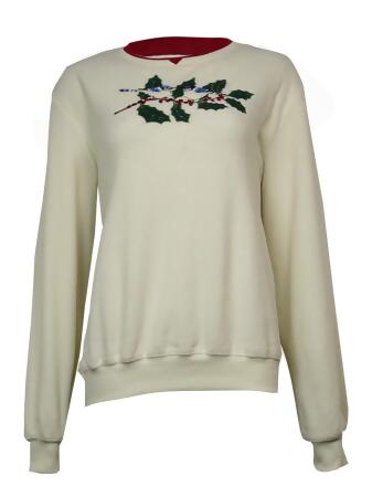 Alfred Dunner Women's Embroidered Blue Jay Fleece Sweater - L