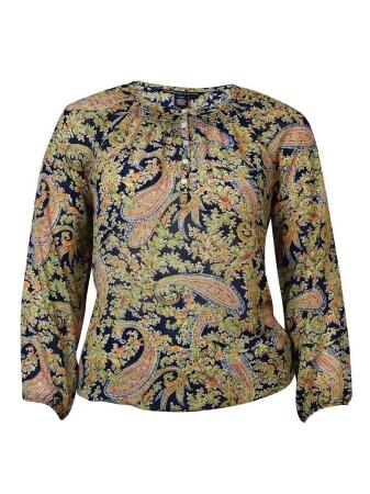 American Living Women's Paisley Print Chiffon Peasant Top - L