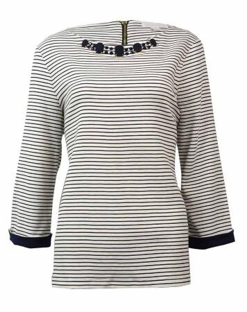 Charter Club Women's Embellished Striped Knit Top - L