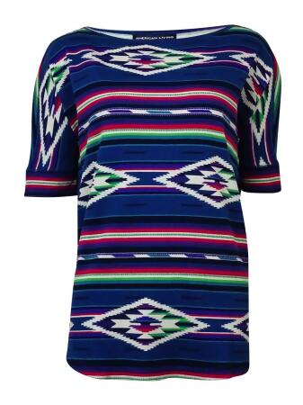 American Living Women's Tribal Print Waffle Knit Top - L