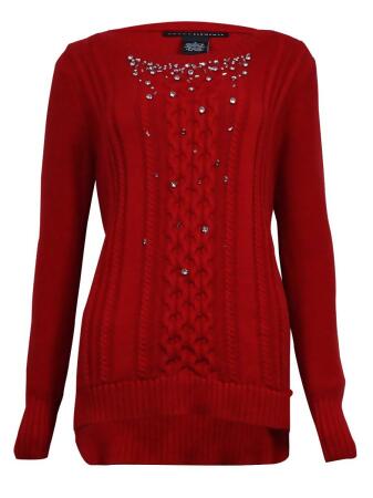 Grace Elements Women's Embellished Cable Hi-Lo Sweater - L