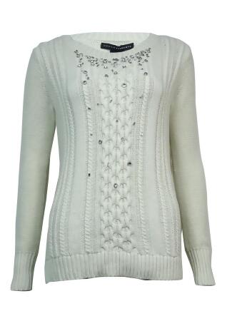 Grace Elements Women's Embellished Cable Hi-Lo Sweater - XS