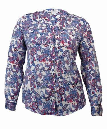 Charter Club Women's Paisley Epaulettes Button Shirt - XL