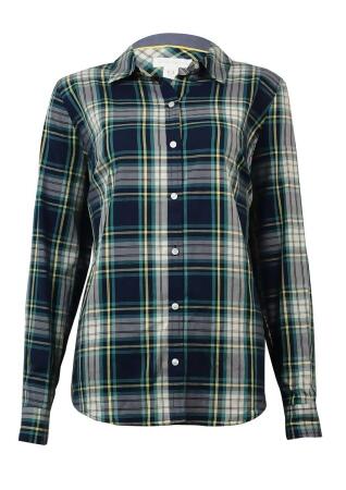 Charter Club Women's Herringbone Plaid Button-Down Shirt - 4