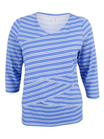 Charter Club Women's V-Neck Tiered Striped Jersey Top - 0X