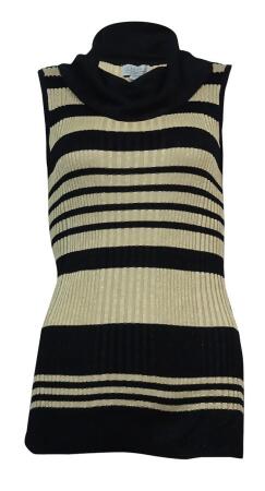 Joseph A. Women's Cowl Sleeveless Metallic Striped Sweater - M