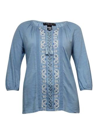 Style Co Women's Split Neck Sequin Embellished Peasant Blouse - XL