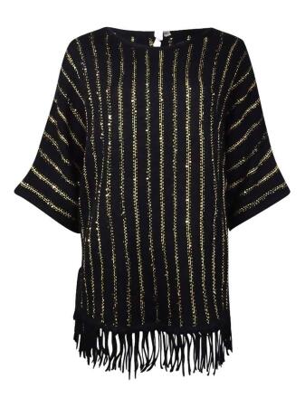 Ny Collection Women's Sequined Fringed Knit Dolman Sweater - M