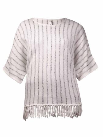 Ny Collection Women's Sequined Fringed Knit Dolman Sweater - XL