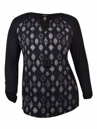 Style Co Women's Diamond Print Long Sleeve Blouse - XL