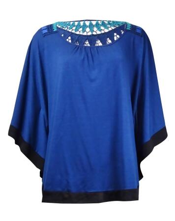Ny Collection Women's Illusion Crochet Poncho Knit Top - XL