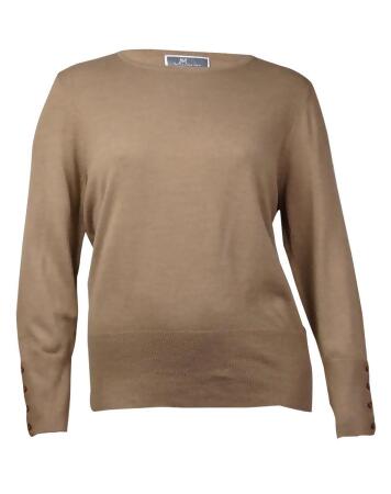 Jm Collection Women's Crewneck Buttoned-Sleeves Sweater - XL
