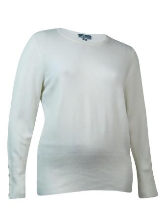 Jm Collection Women's Crewneck Buttoned-Sleeves Sweater - 1X