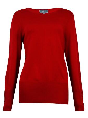 Jm Collection Women's Crewneck Buttoned-Sleeves Sweater - 1X
