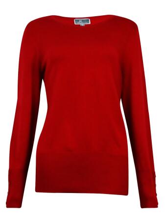 Jm Collection Women's Crewneck Buttoned-Sleeves Sweater - L