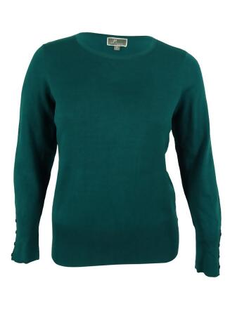 Jm Collection Women's Crewneck Buttoned-Sleeves Sweater - 0X