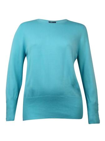 Jm Collection Women's Crewneck Buttoned-Sleeves Sweater - 3X