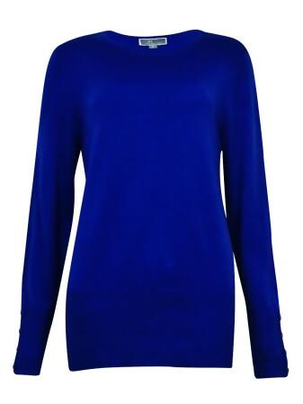 Jm Collection Women's Crewneck Buttoned-Sleeves Sweater - XL