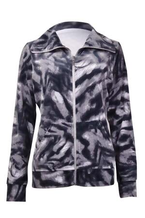 Style Co. Women's Printed Long Sleeves Velour Zip Jacket - S