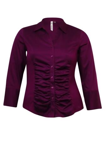Ny Collection Women's Knit-Sides Cotton Blend Buttoned Shirt - M