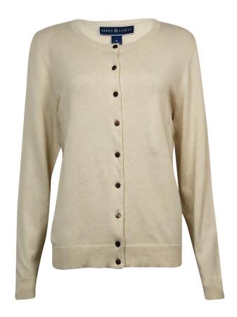 Karen Scott Women's Crewneck Ribbed Buttoned Cardigan - XL