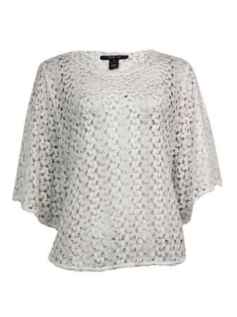 Style Co Women's Elegant Crochet Poncho Blouse - M