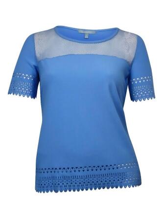 Ny Collection Women's Laser-Cut Mesh Crepe Stretch Top - M