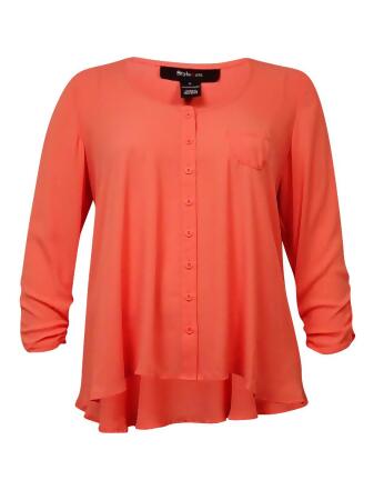 Style Co Women's Chiffon Asymmetrical Hem Button Down Blouse - L