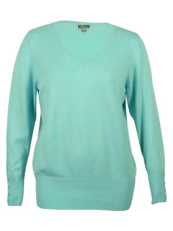 Jm Collection Women's V-Neck Button-Sleeves Sweater - L