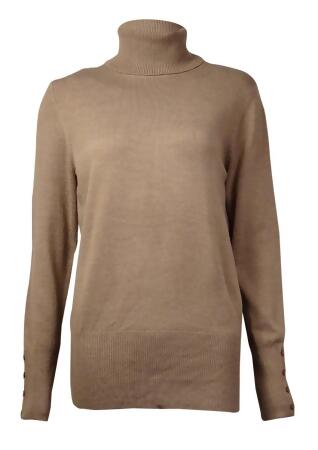 Jm Collection Women's Buttoned-Sleeves Turtleneck Sweater - XL