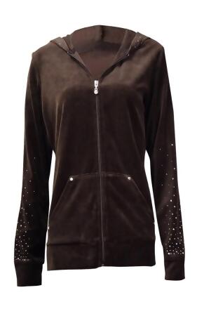 Style Co. Women's Studded Velour Zip Hooded Jacket - S