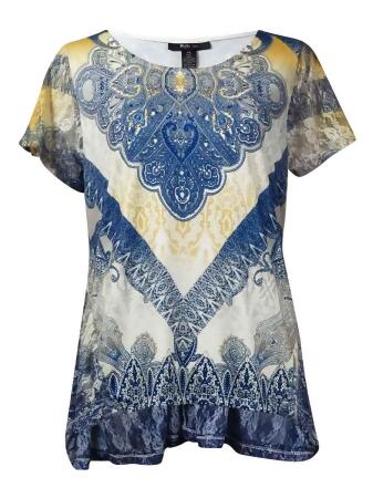 Style Co Women's Printed Embellished Handkerchief Hem Blouse - XS