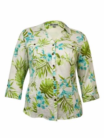 Jm Collection Women's Pocket Printed Linen Buttoned Shirt - 14