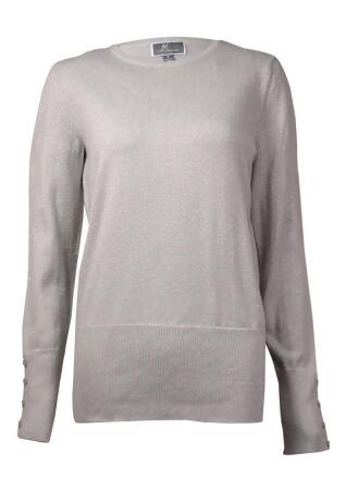 Jm Collection Women's Metallic Buttoned-Sleeves Sweater - S