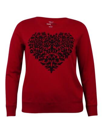 Style Co Women's Glitter Heart Beaded Sweatshirt - S