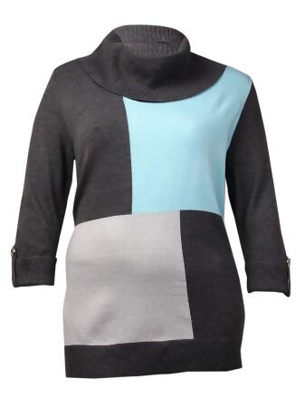 Jm Collection Women's Colorblocked Turtleneck Sweater - L
