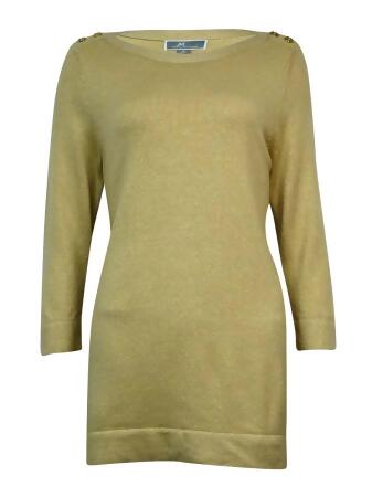 Jm Collection Women's Buttoned-Trim Metallic Boat Neck Sweater - S