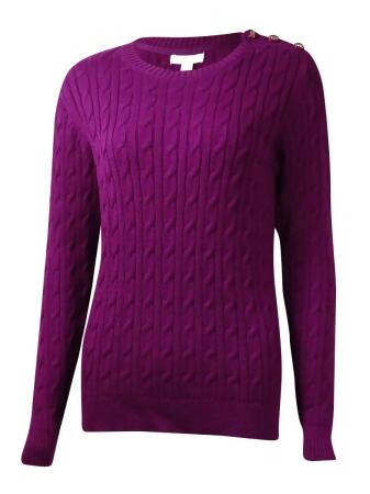 Charter Club Women's Button-Trim Cable Crewneck Sweater - PXL