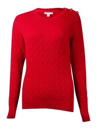 Charter Club Women's Button-Trim Cable Crewneck Sweater - XL