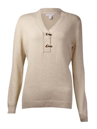 Charter Club Women's Hardware-Detail Metallic V-Neck Sweater - 0X