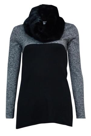 Style Co. Women's Faux Fur Colorblock Tunic Sweater - L