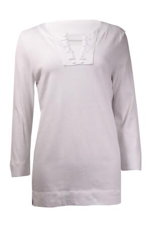 Jones New York Women's Jeweled Split Neck Shirt - S