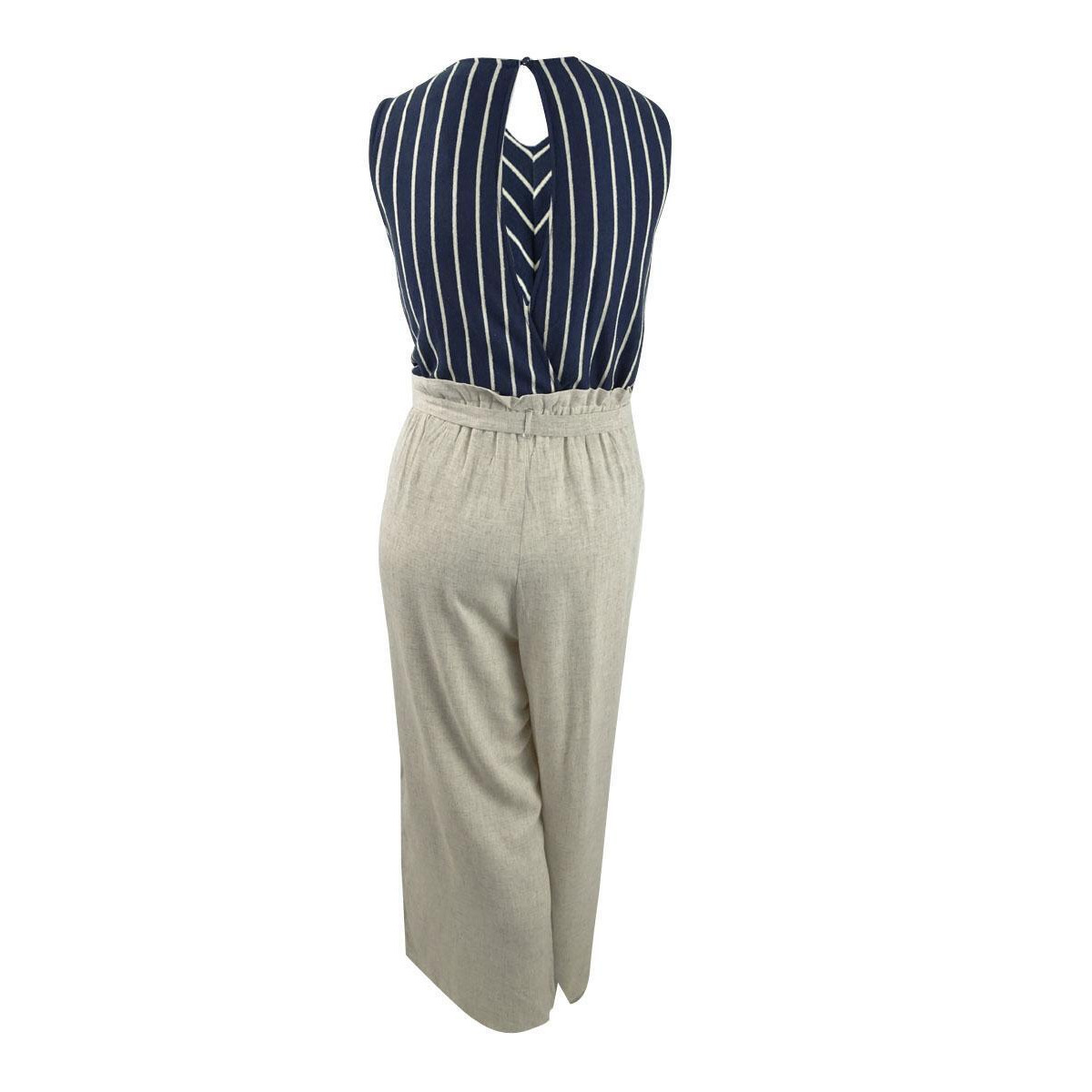 Monteau Juniors' Plus Size Striped Top & Paperbag-Pant Jumpsuit (3X, Navy/Ivory) alternate image