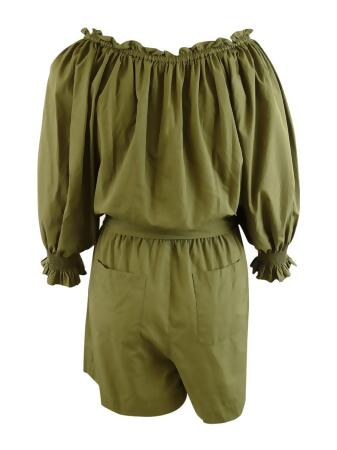 Lauren Ralph Lauren Women's Off-Shoulder Broadcloth Romper (16, Olive Fern) alternate image