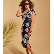 Womens Linen Drawstring Sleeve Dress S Tropical Print Womens Linen Drawstring Sleeve Dress S Tropical Print