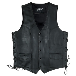 Men's Fulmer Side Lace Leather Vest w/ Gun Pocket Black Motorcycle Vest Riding - S