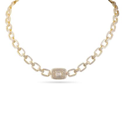 LOREN - Pave Square Radiant Cut Link Necklace - Final Sale
