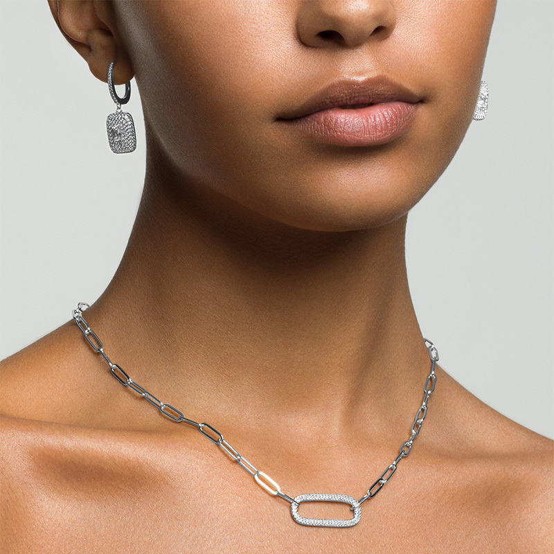 MARIA - Paperclip Necklace With Pave Oval Link
