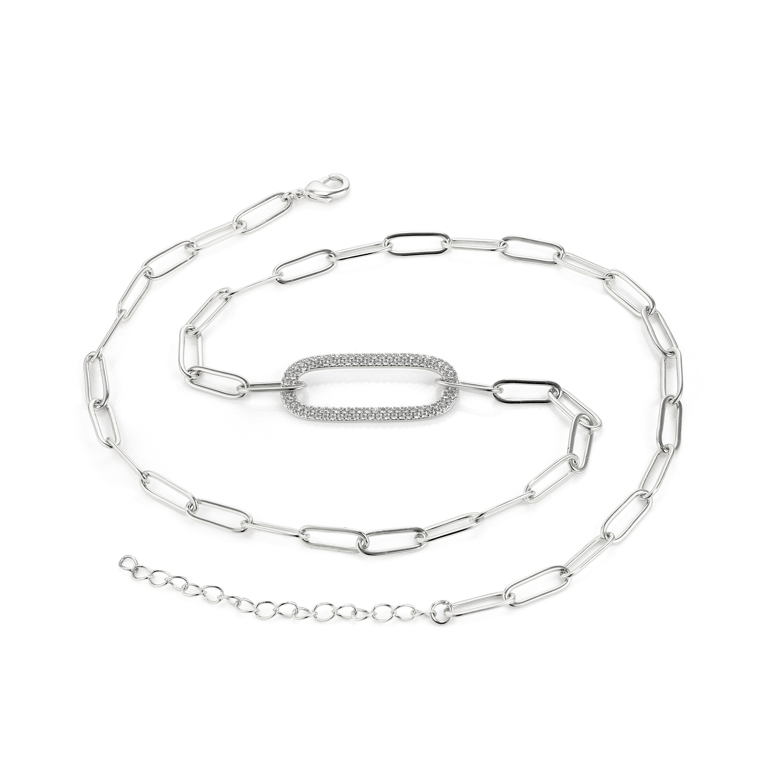 MARIA - Paperclip Necklace With Pave Oval Link